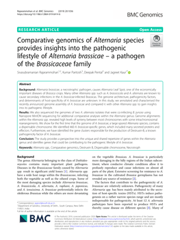 Comparative Genomics of Alternaria Species Provides Insights Into the Pathogenic Lifestyle of Alternaria Brassicae – a Pathoge