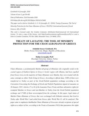 Treaty of Lausanne: the Tool of Minority Protection for the Cham Albanians of Greece