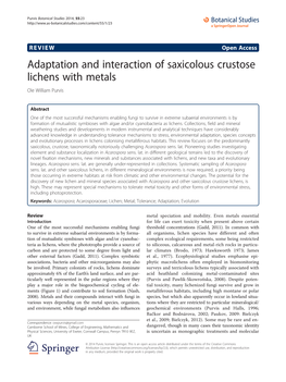 Adaptation and Interaction of Saxicolous Crustose Lichens with Metals Ole William Purvis