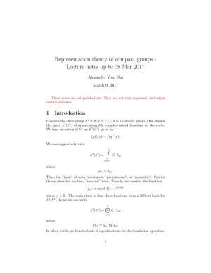 Representation Theory of Compact Groups - Lecture Notes up to 08 Mar 2017