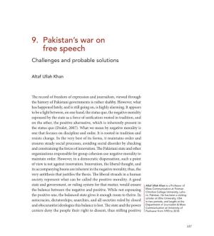 Pakistan's War on Free Speech. Challenges and Probable Solutions