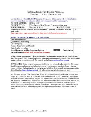 General Education Course Proposal University of Mary Washington