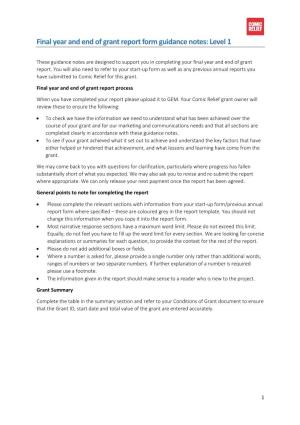 Final Year and End of Grant Report Form Guidance Notes: Level 1