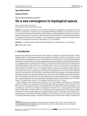 On a New Convergence in Topological Spaces Received March 5, 2019; Accepted October 28, 2019