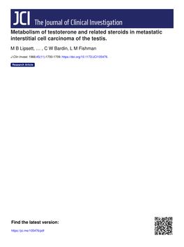 Metabolism of Testoterone and Related Steroids in Metastatic Interstitial Cell Carcinoma of the Testis