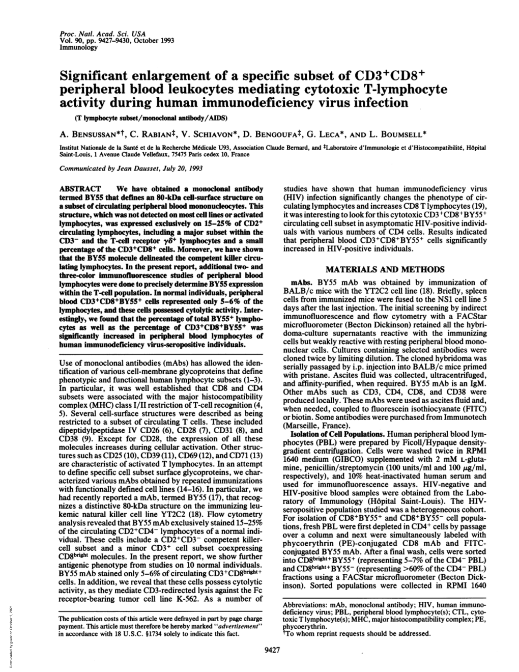 Significant Enlargement of a Specific Subset of CD3+CD8+ Peripheral Blood Leukocytes Mediating Cytotoxic T-Lymphocyte Activity D