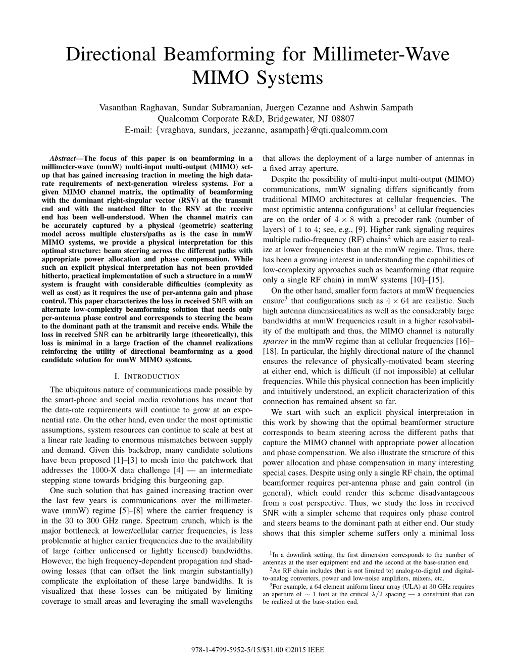 Directional Beamforming for Millimeter-Wave MIMO Systems