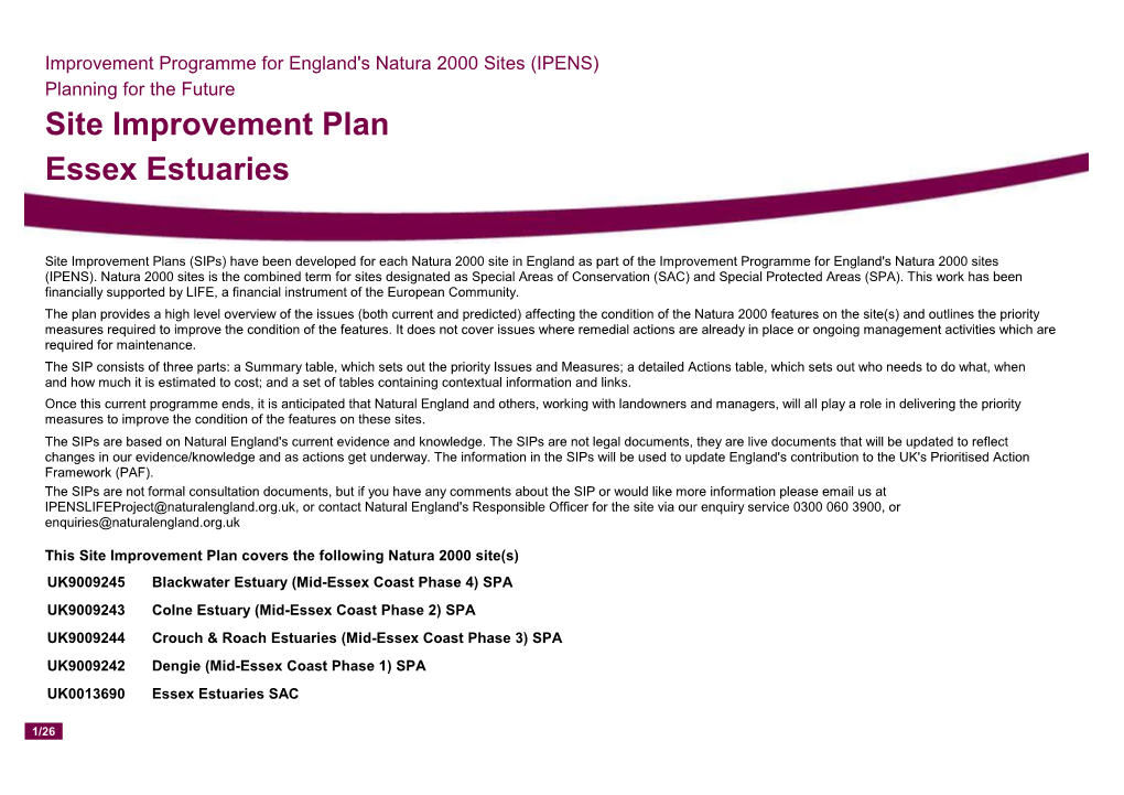 Site Improvement Plan Essex Estuaries