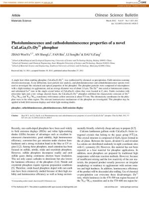 Photoluminescence and Cathodoluminescence Properties of a Novel 3+ Calaga3o7:Dy Phosphor