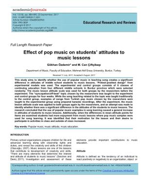 Effect of Pop Music on Students' Attitudes to Music Lessons