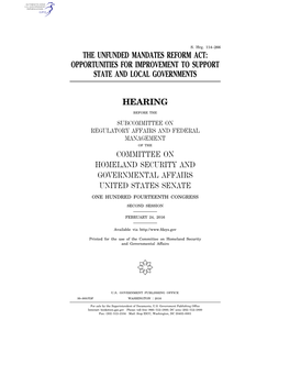 The Unfunded Mandates Reform Act: Opportunities for Improvement to Support State and Local Governments