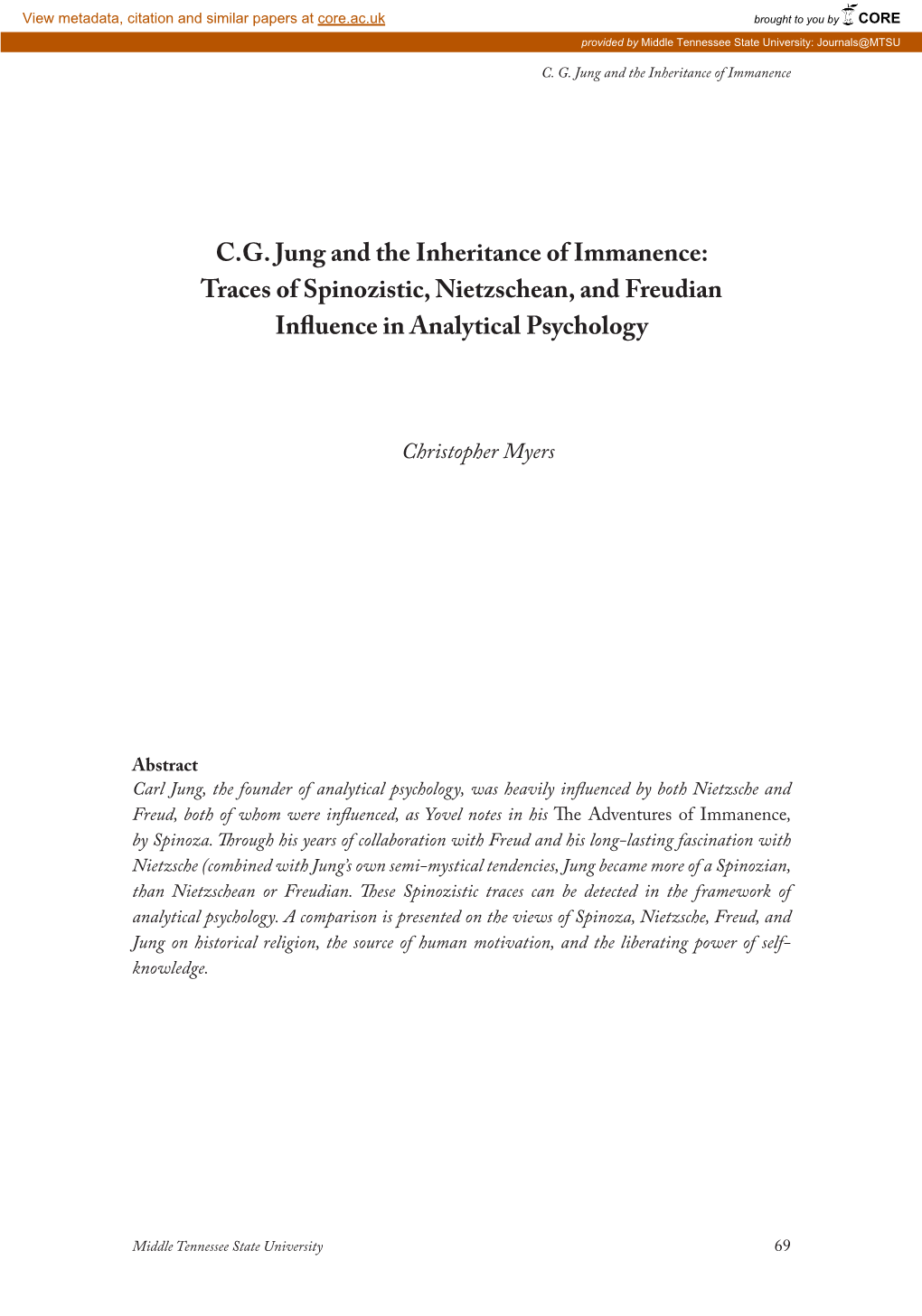 CG Jung and the Inheritance of Immanence