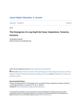 The Emergence of a Lay Esprit De Corps: Inspirations, Tensions, Horizons
