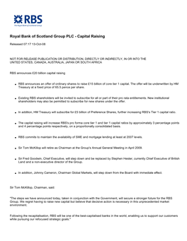 Royal Bank of Scotland Group PLC - Capital Raising