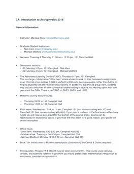 7A: Introduction to Astrophysics 2016