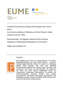 Commitment and Beyond: Reflections On/Of the Political in Arabic Literature Since the 1940S