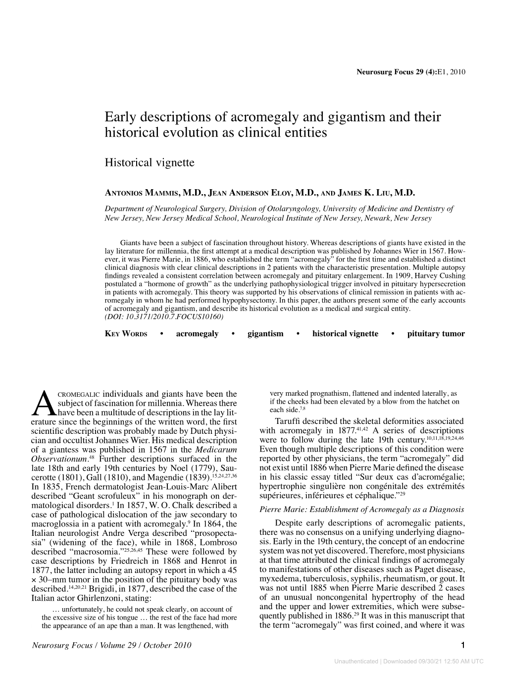 Early Descriptions Of Acromegaly And Gigantism And Their Historical Evolution As Clinical