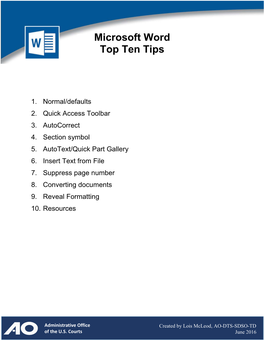 Microsoft Word Top Ten Tips