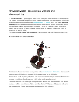 Universal Motor - Construction, Working and Characteristics