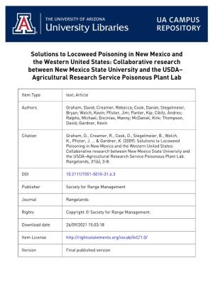 Solutions to Locoweed Poisoning in New Mexico and the Western