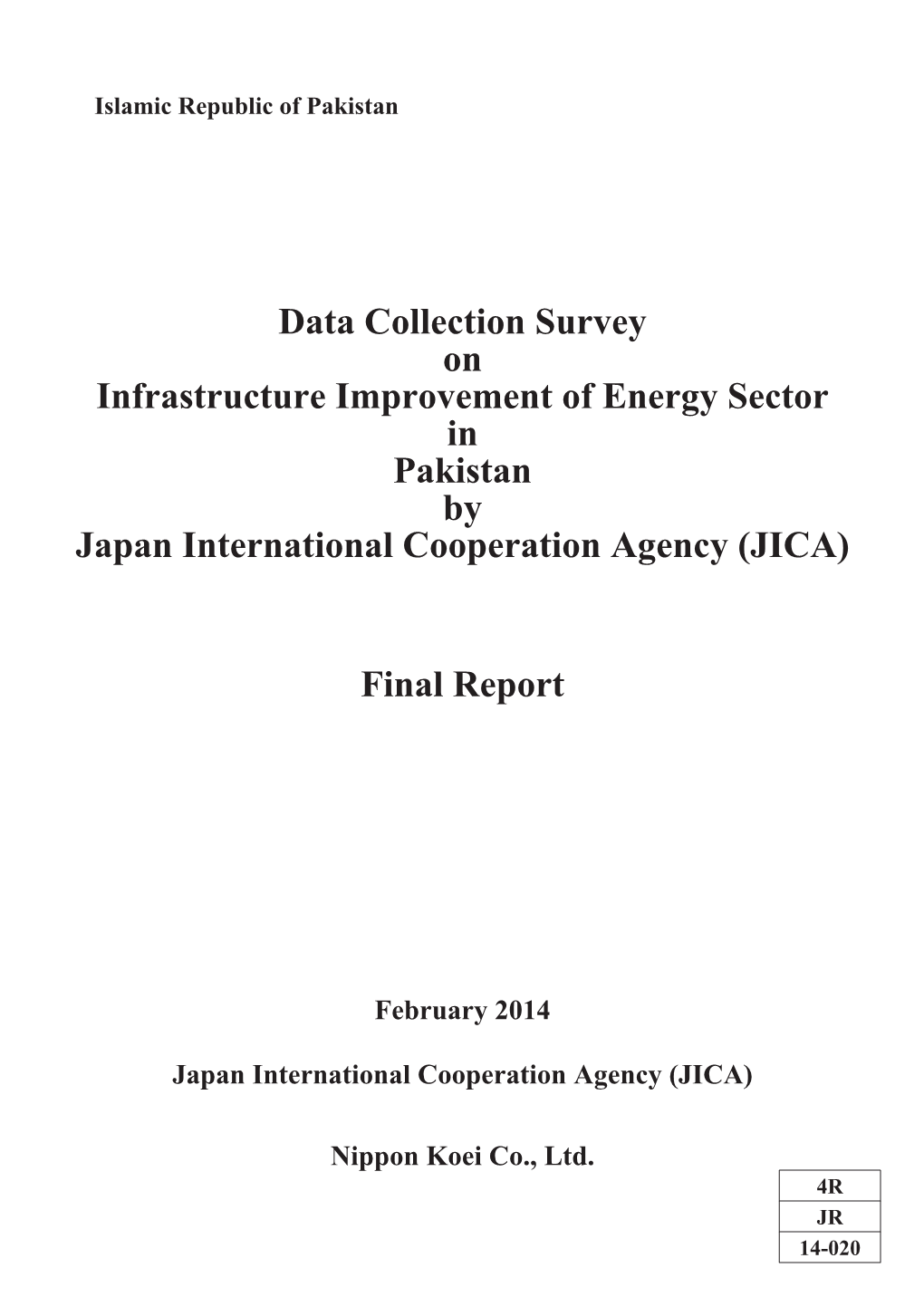 Data Collection Survey on Infrastructure Improvement of Energy Sector in Islamic Republic of Pakistan