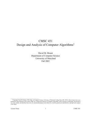 CMSC 451 Design and Analysis of Computer Algorithms1