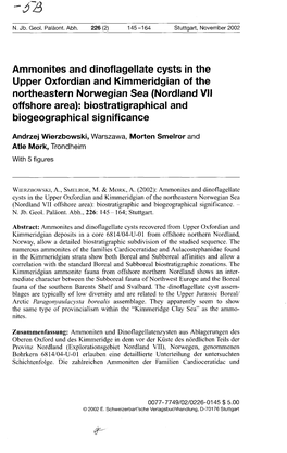Ammonites and Dinoflagellate Cysts in the Upper Oxfordian and Kimmeridgian of the Northeastern Norwegian Sea (Nordland VII Offsh