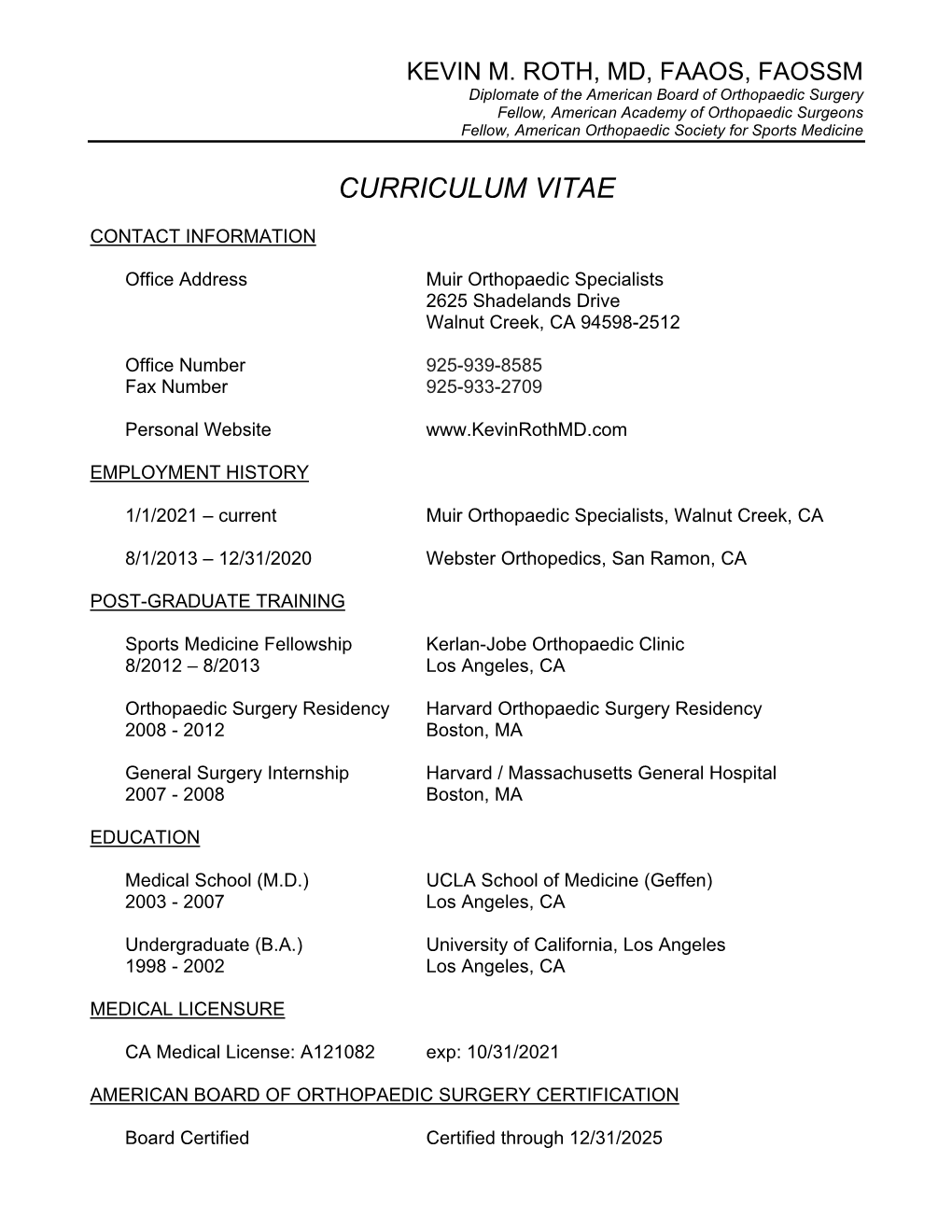 View Dr. Roth's Curriculum Vitae