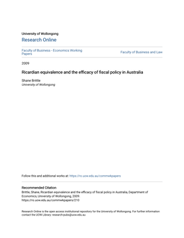 Ricardian Equivalence and the Efficacy of Fiscal Policy in Australia