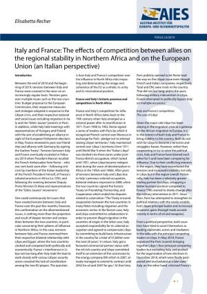 Italy and France: the Effects of Competition Between Allies on the Regional Stability in Northern Africa and on the European Union (An Italian Perspective)