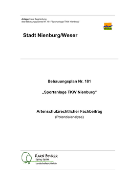 „Sportanlage TKW Nienburg“ Artenschutzrechtlicher Fachbeitrag - I