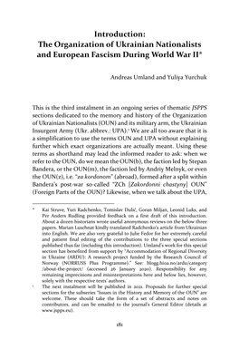 Introduction: the Organization of Ukrainian Nationalists and European Fascism During World War II*