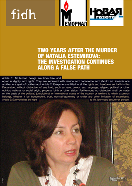 Two Years After the Murder of Natalia Estemirova: the Investigation Continues Along a False Path