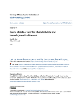 Canine Models of Inherited Musculoskeletal and Neurodegenerative Diseases