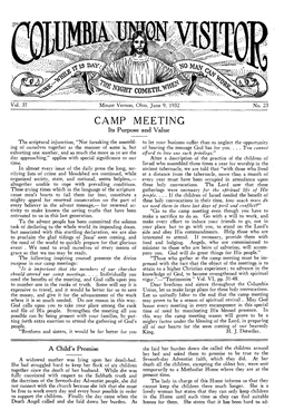 CAMP MEETING Its Purpose and Value