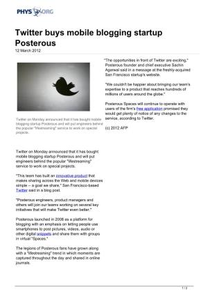 Twitter Buys Mobile Blogging Startup Posterous 12 March 2012