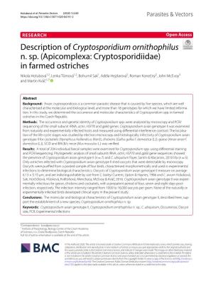 Description of Cryptosporidium Ornithophilus N. Sp.(Apicomplexa