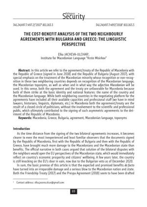 The Cost-Benefit Analysis of the Two Neighbourly Agreements with Bulgaria and Greece: the Linguistic Perspective