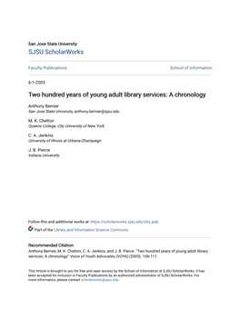 Two Hundred Years of Young Adult Library Services: a Chronology