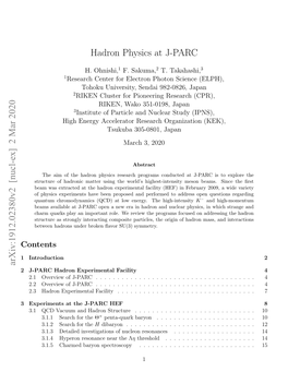 Hadron Physics at J-PARC Arxiv:1912.02380V2 [Nucl-Ex] 2 Mar
