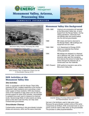 Monument Valley, Arizona, Processing Site COMMUNITY INFORMATION