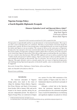 Nigerian Foreign Policy: a Fourth Republic Diplomatic Escapade