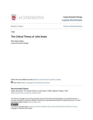 The Critical Theory of John Keats