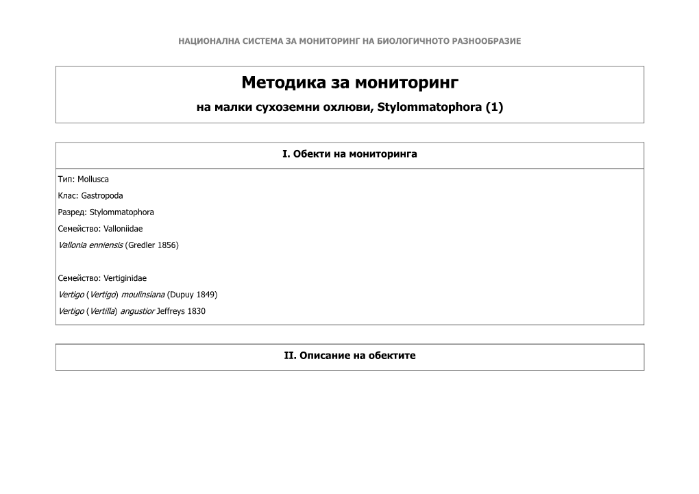 Методика За Мониторинг На Малки Сухоземни Охлюви, Stylommatophora (1)