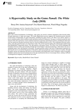 A Hyperreality Study on the Game Pamali: the White Lady (2018) Dessy Dwi Annisa Setyawati*,Trie Hartiti Retnowati, Warid Moga Nugraha