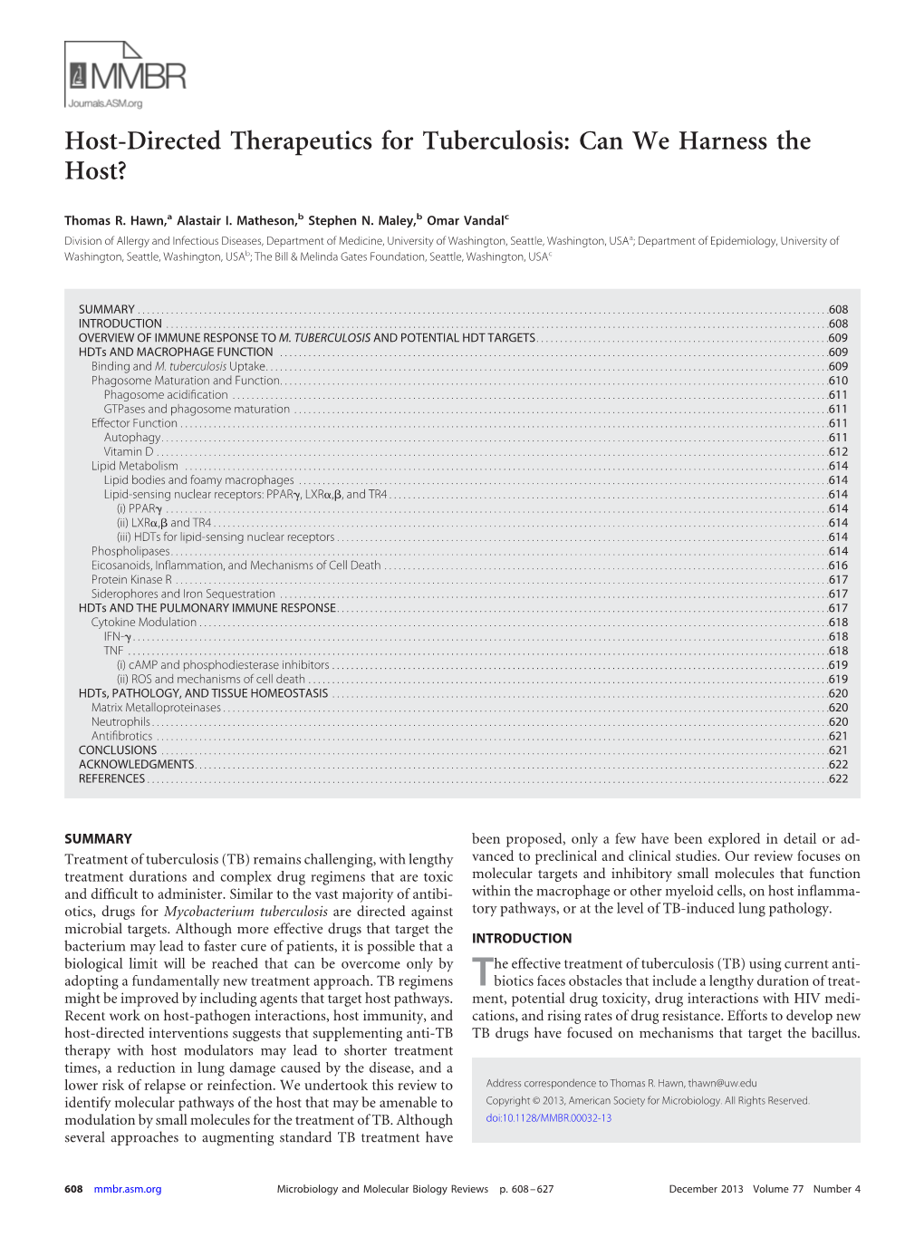 Host-Directed Therapeutics for Tuberculosis: Can We Harness the Host?