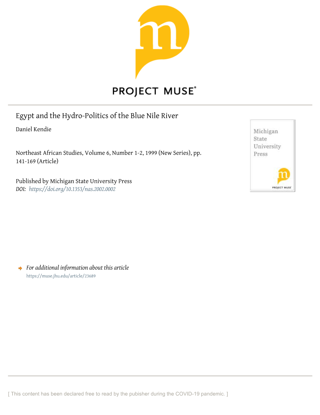 Egypt and the Hydro-Politics of the Blue Nile River Daniel Kendie