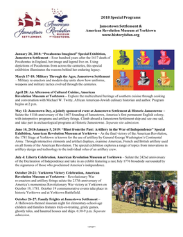 2018 Special Programs Jamestown Settlement & American Revolution