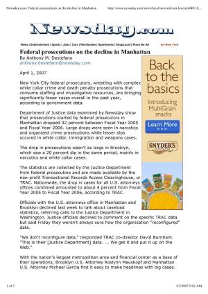 Federal Prosecutions on the Decline in Manhattan