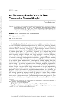 An Elementary Proof of a Matrix Tree Theorem for Directed Graphs